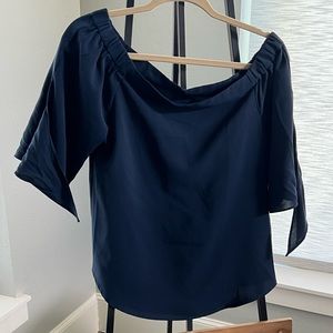Off shoulder navy blue short sleeve top